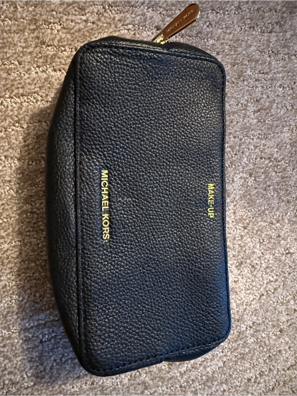 Michael Kors Black Pebbled Leather Travel Makeup Case with Gold Accents